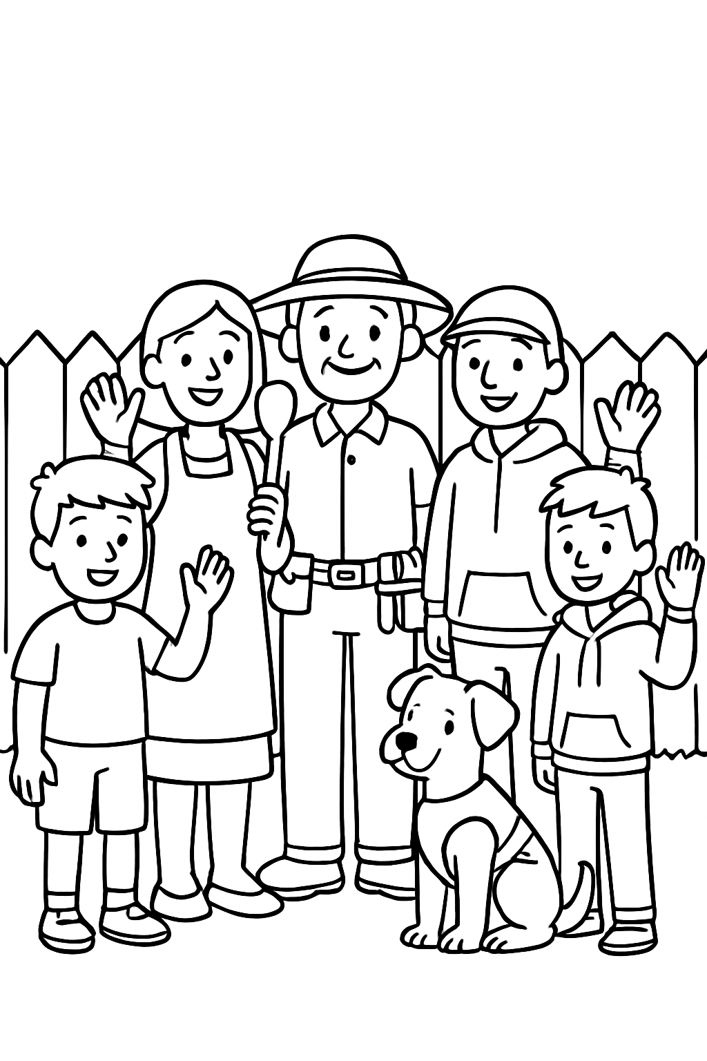 Line drawing of the whole Jay and Jack family, to colour in