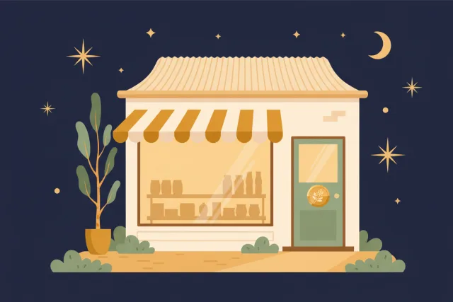 Little corner shop with a gold badge