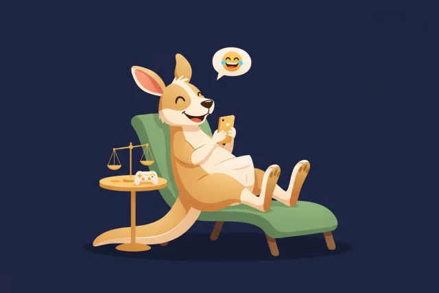 Kangaroo relaxing with a phone, scales and a game controller